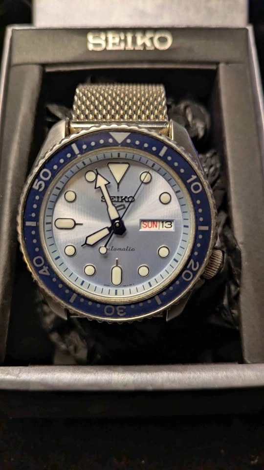 Seiko 5 Sports SRPE77K1 Automatic Blue Bezel Silver Dial Watch