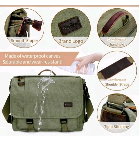 Nekten Padded Canvas 15 in Laptop Messenger Shoulder Bag - photo 4