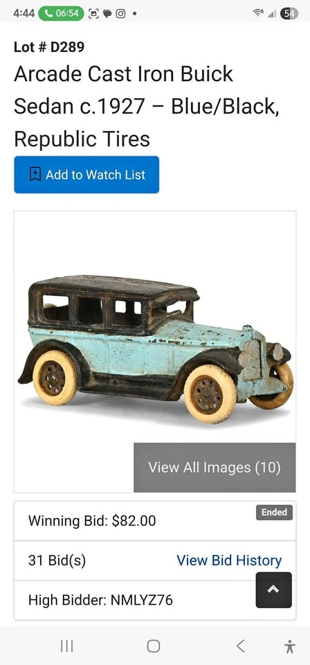 Vintage 1920s Arcade Cast Iron Buick Sedan