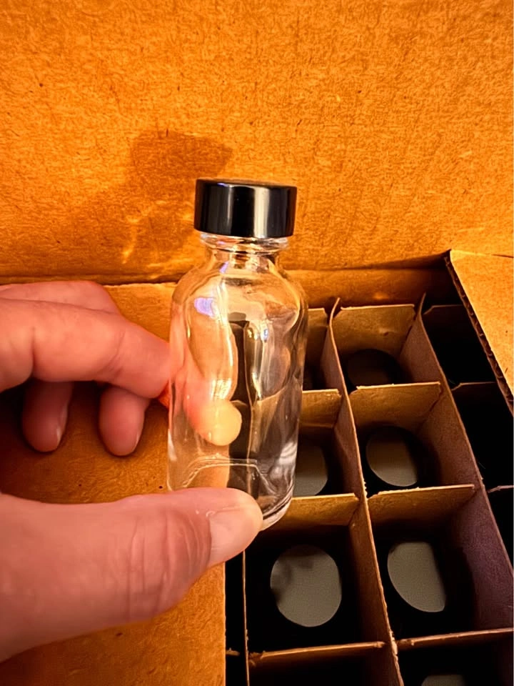 1oz Sample Bottles. Glass Bottles with Black Caps - 39 in total. - photo 3