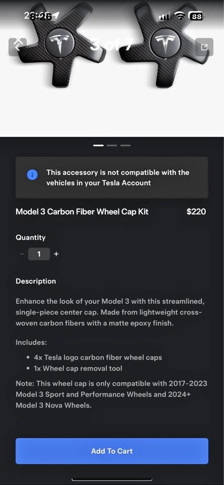 Tesla Model 3 Carbon Fiber Wheel Cap Kit