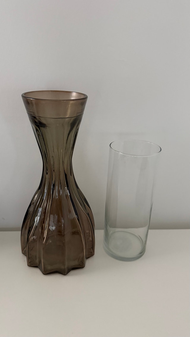 Glass Vases - Smoky Brown Ribbed and Clear Cylinder