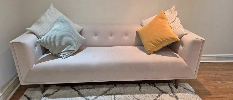 Mid-Century Modern Tufted Sofa / Couch – Light Pink Velvet