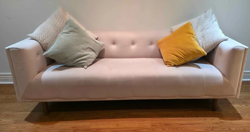 Mid-Century Modern Tufted Sofa / Couch – Light Pink Velvet - photo 3