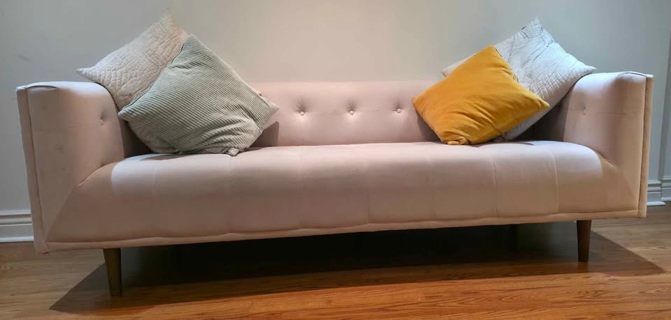 Mid-Century Modern Tufted Sofa / Couch – Light Pink Velvet - photo 5