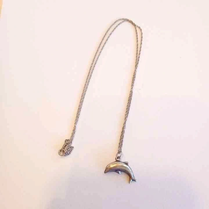 Vintage Sterling Silver Charm Dolphin Necklace Marked Ster