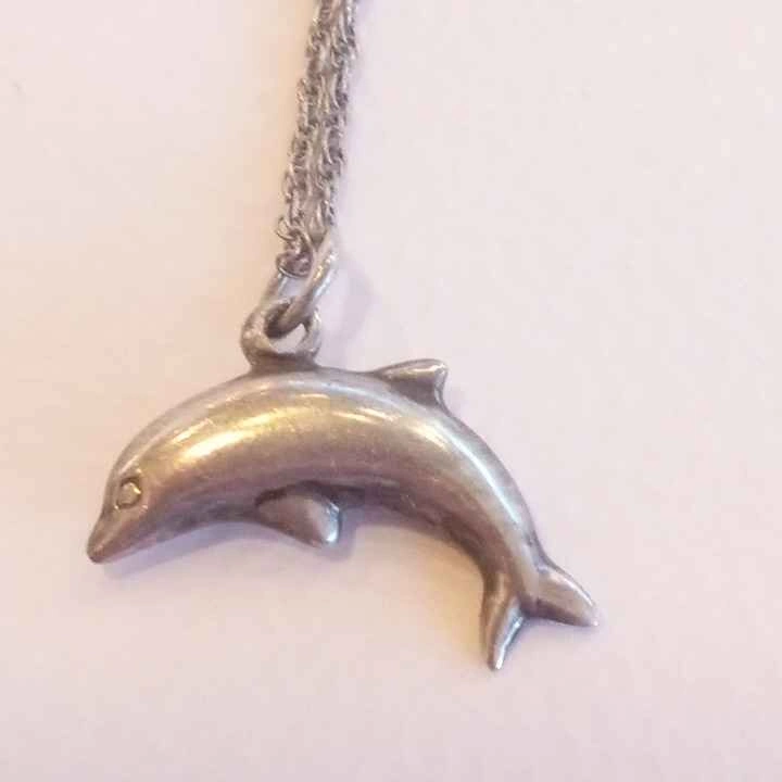Vintage Sterling Silver Charm Dolphin Necklace Marked Ster - photo 2