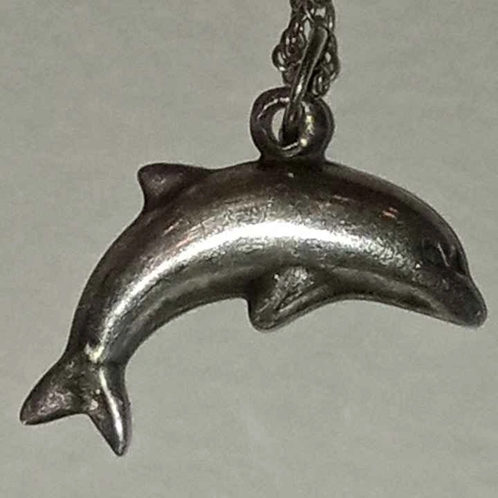 Vintage Sterling Silver Charm Dolphin Necklace Marked Ster - photo 5
