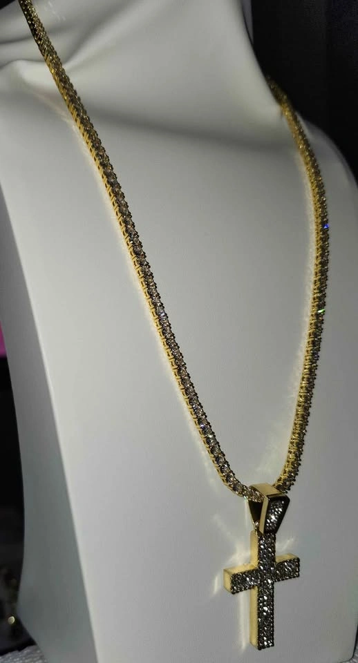 Gold-Tone Tennis Chain with Cross Pendant - photo 2