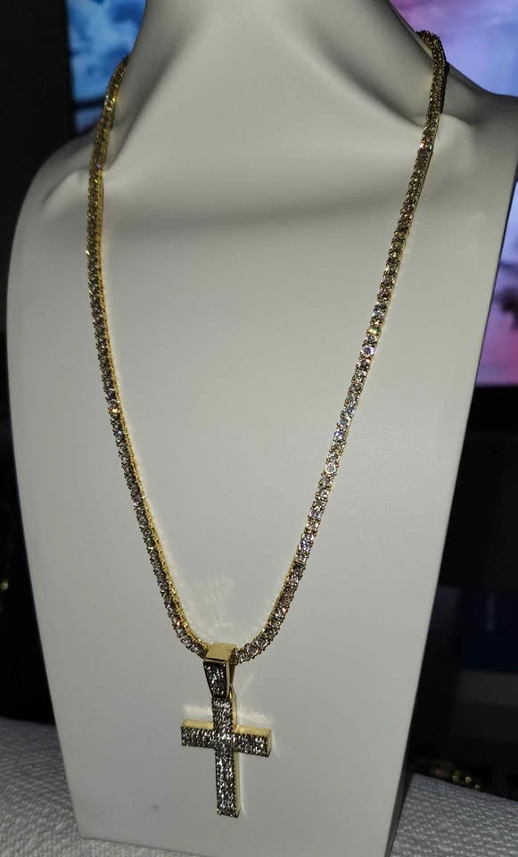 Gold-Tone Tennis Chain with Cross Pendant - photo 3