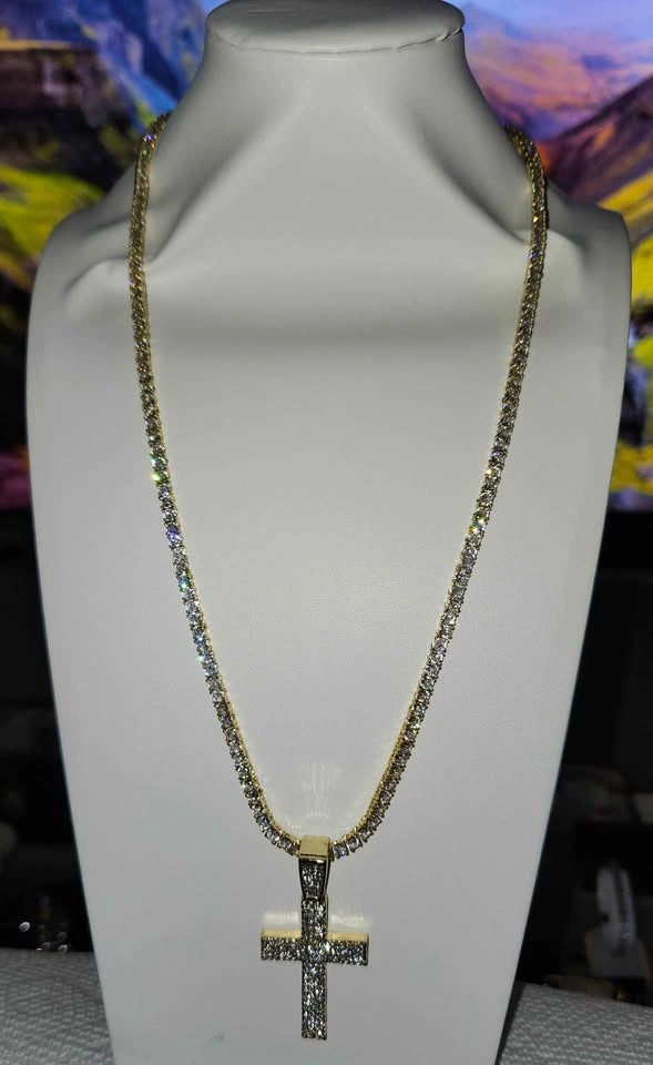 Gold-Tone Tennis Chain with Cross Pendant - photo 4