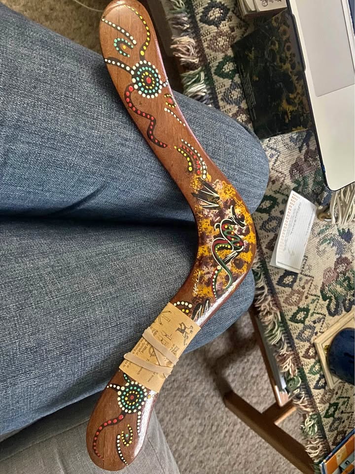 14” hand painted and signed boomerang
