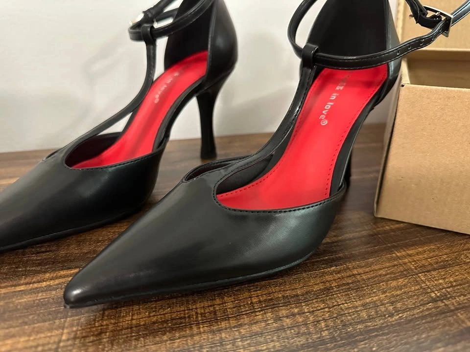 Black Pointed Toe Heels - T-Strap Stiletto Pumps - Size 6 - NEW - photo 2