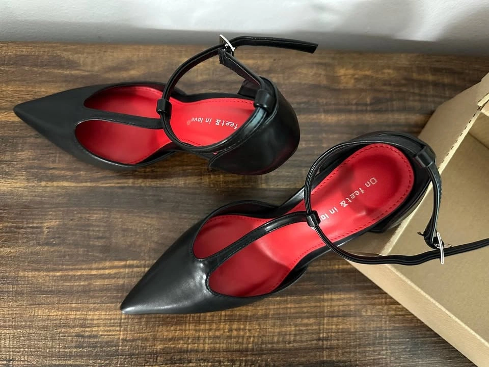 Black Pointed Toe Heels - T-Strap Stiletto Pumps - Size 6 - NEW - photo 5