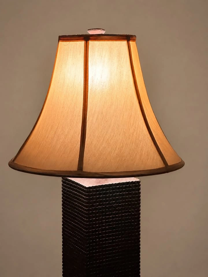 Table Lamp - Woven Square Base - Tan Bell Shade - NEW - photo 3