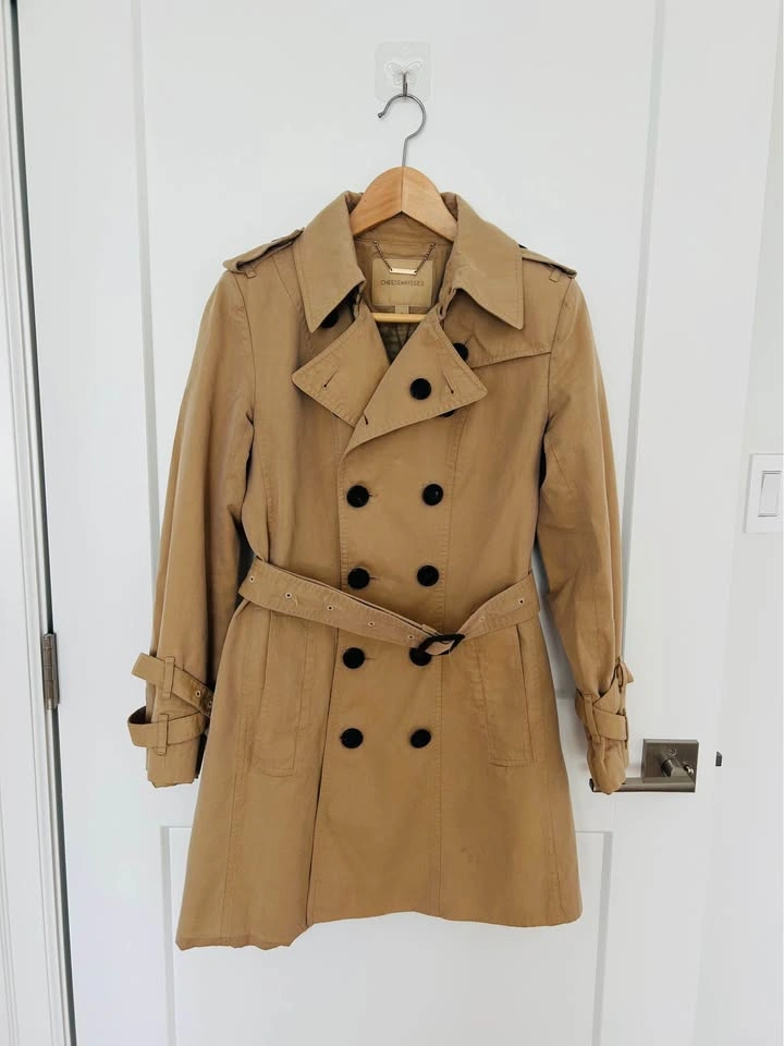 Cotton Tan Double-Breasted Trench Coat - photo 2