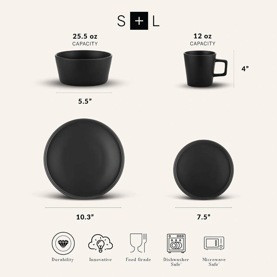 Stone Lain Modern Ledge 16-Piece Dinnerware Set (Matte Black) - photo 2