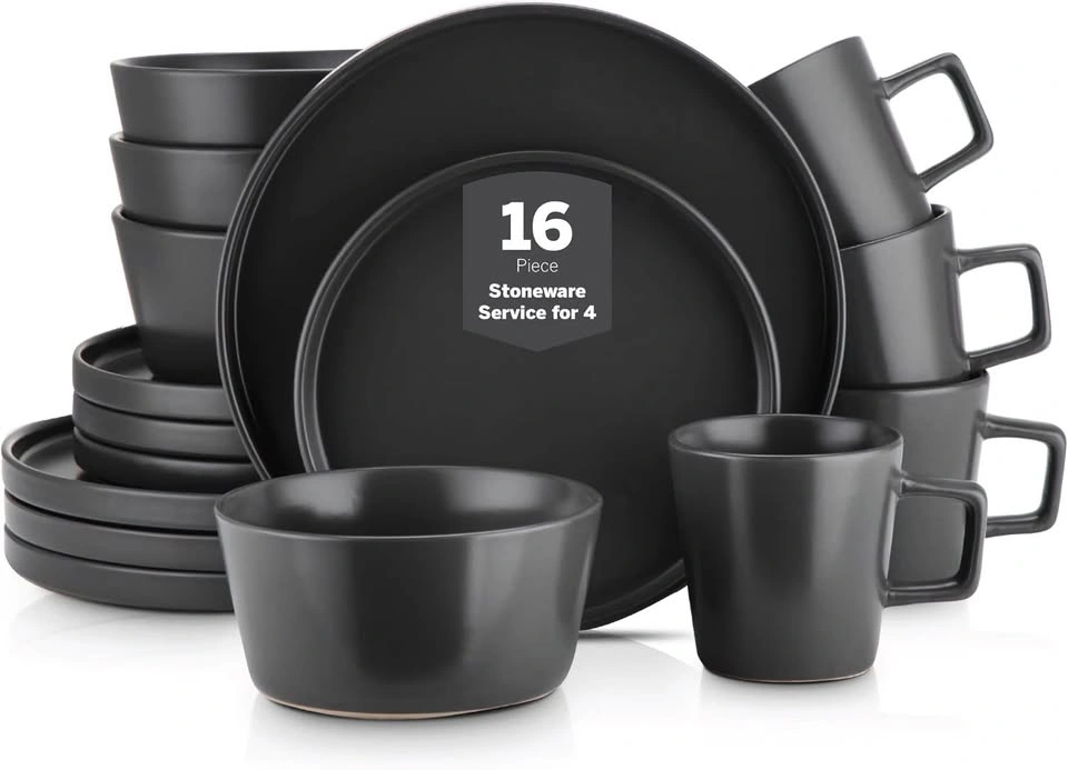 Stone Lain Modern Ledge 16-Piece Dinnerware Set (Matte Black) - photo 4
