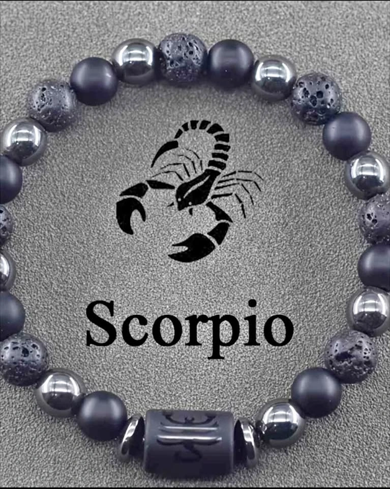 Scorpio Zodiac Lava Stone and Hematite Bead Bracelet