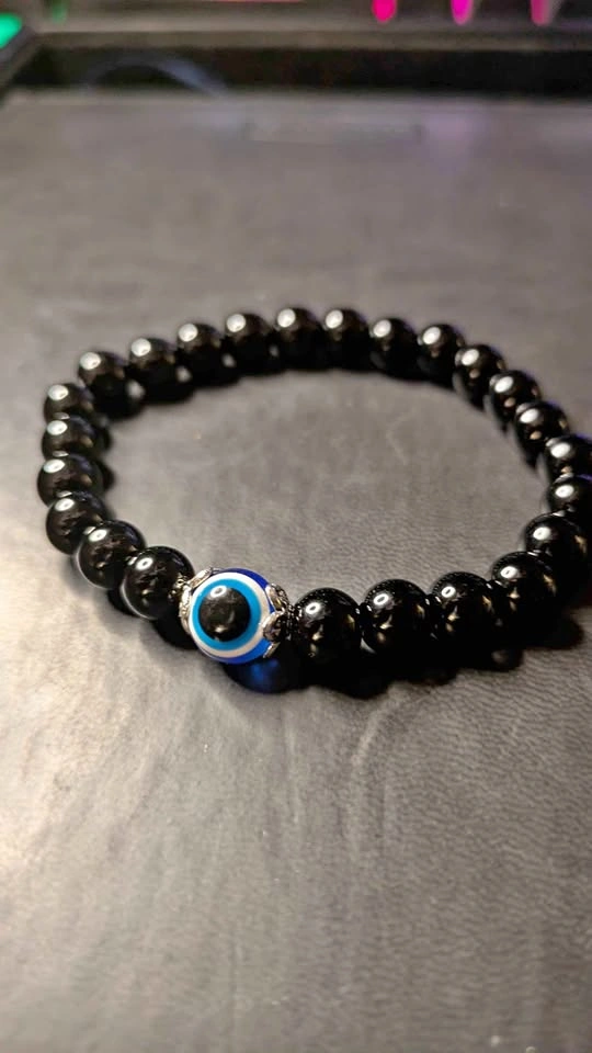 Black Beaded Evil Eye Bracelet