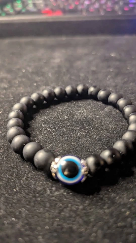 Black Matte Evil Eye Beaded Bracelet - photo 3