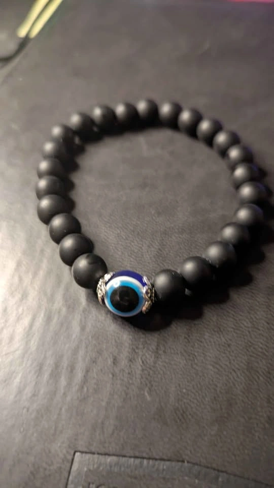 Black Matte Evil Eye Beaded Bracelet - photo 4