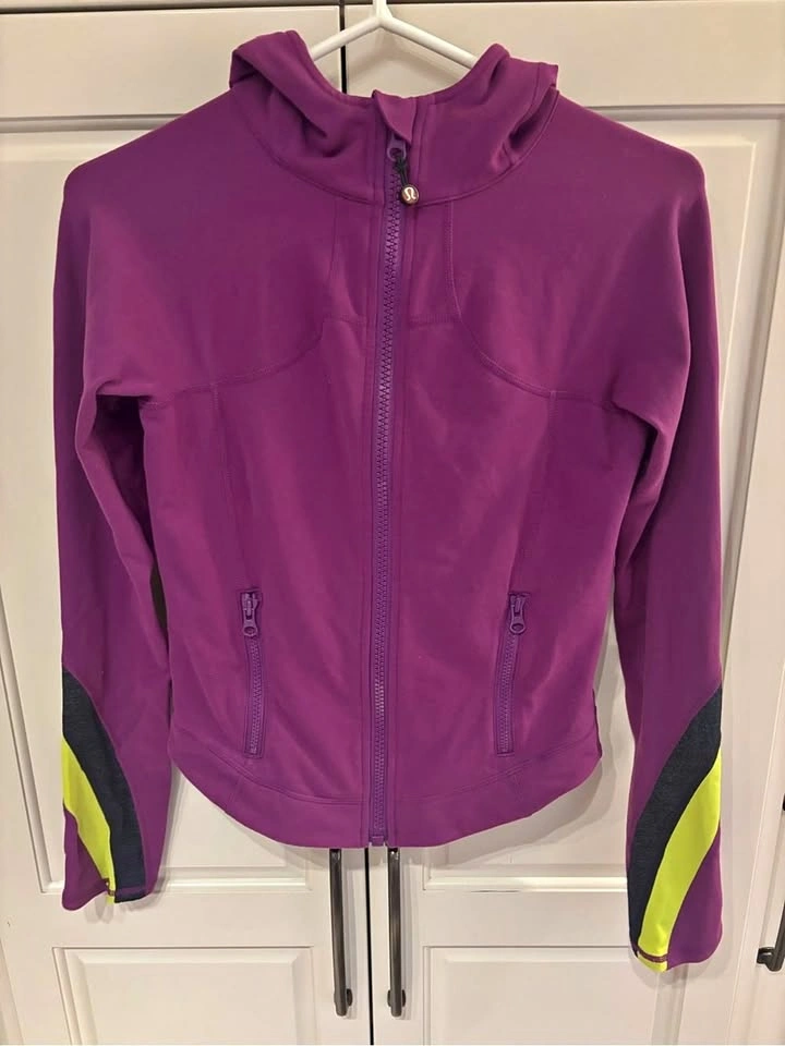 Lululemon Vintage Hooded Luon Running Jacket Purple Neon Lime Si