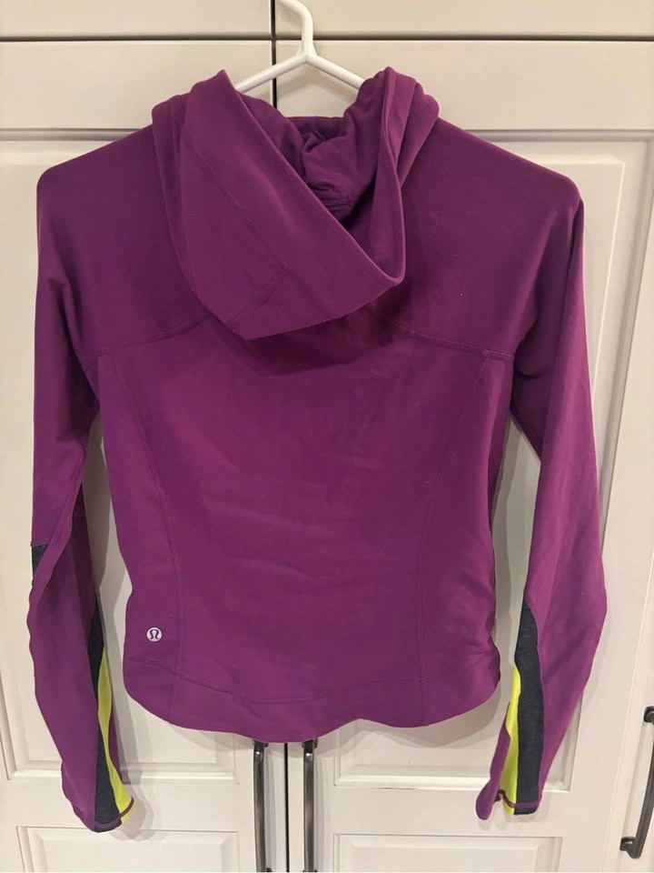 Lululemon Vintage Hooded Luon Running Jacket Purple Neon Lime Si - photo 5