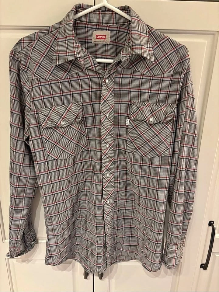 Vintage 80s Levi’s Western Plaid Pearl Snap Shirt Men’s M
