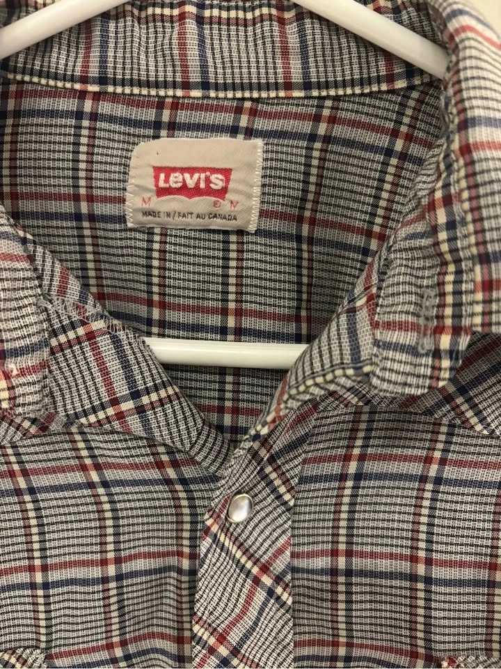 Vintage 80s Levi’s Western Plaid Pearl Snap Shirt Men’s M - photo 3