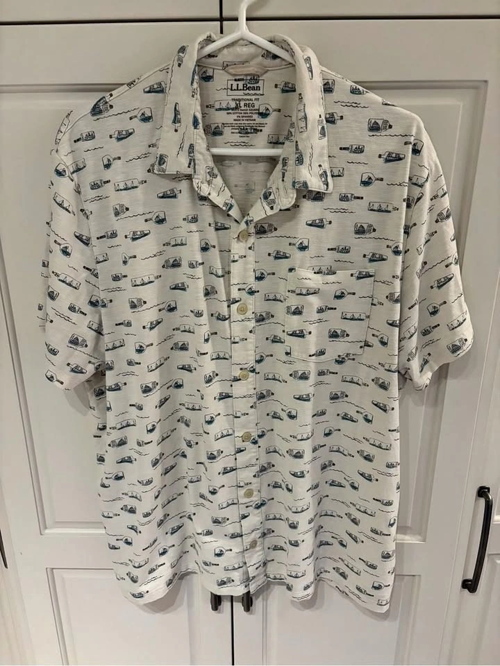 L.L.Bean Men’s XL Traditional Fit Ship in Bottle Nautical Shirt