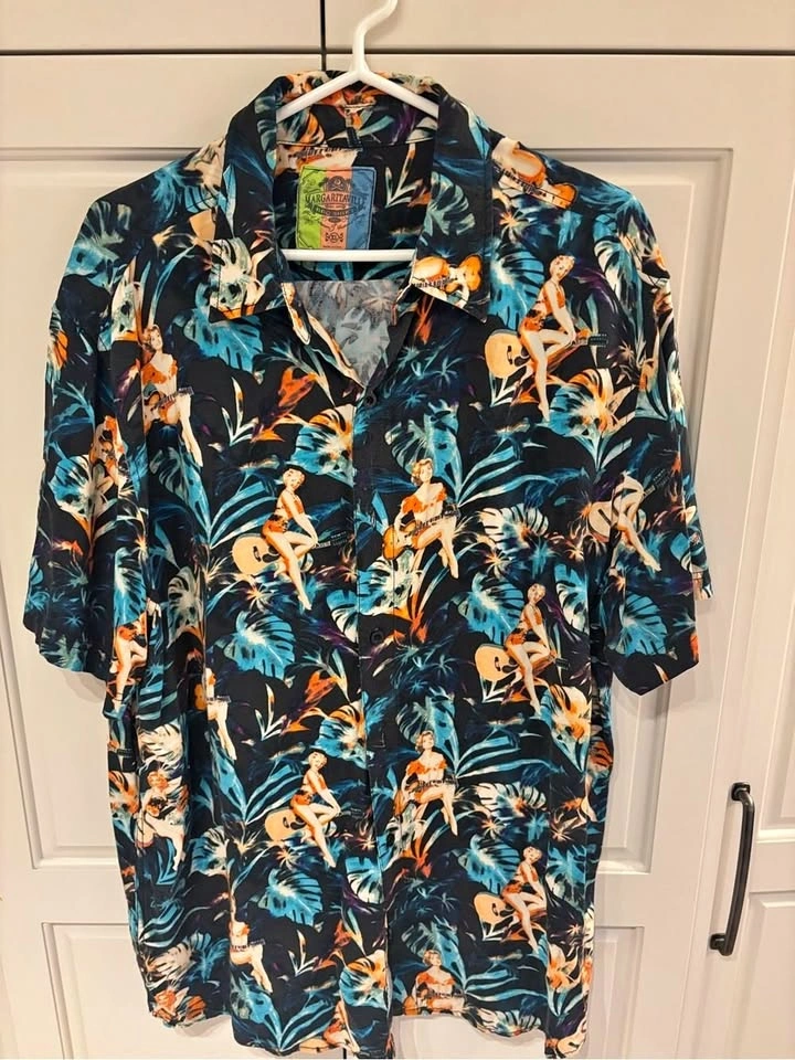 Margaritaville XL Hawaiian Shirt Pin Up Girls Guitar Tropical
