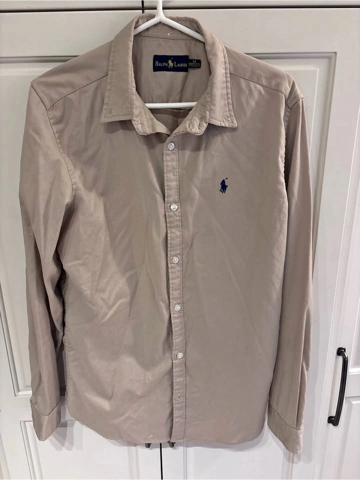 Ralph Lauren Men’s Beige Long-Sleeve Button-Down Shirt medium