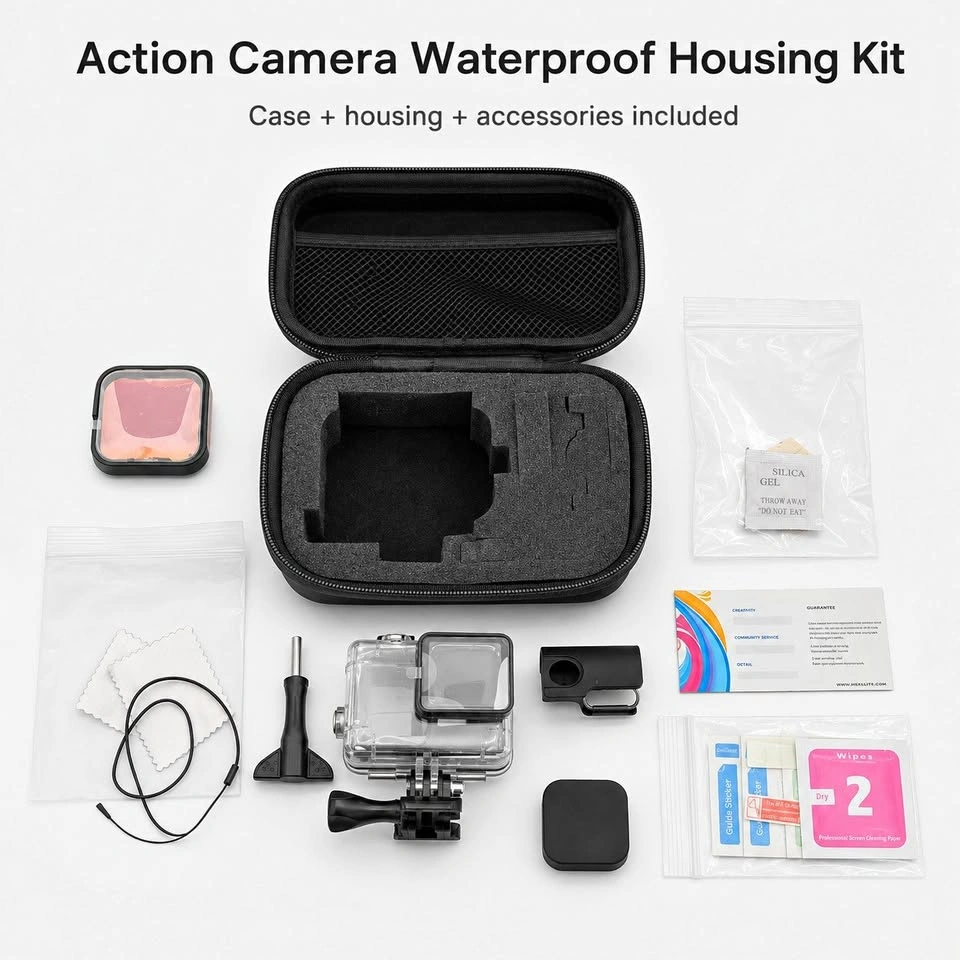 Action Camera Waterproof Housing & Accessory Kit w/ Hard Case