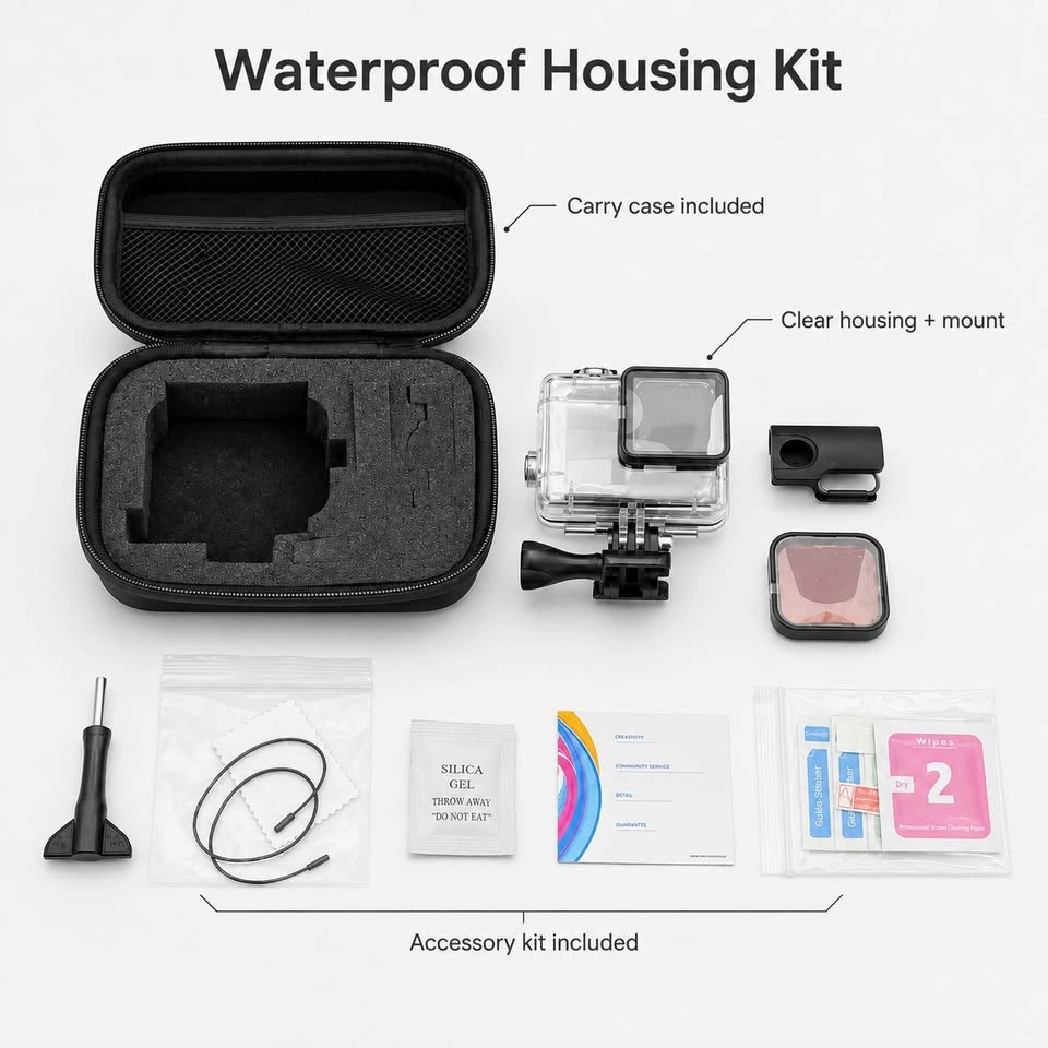 Action Camera Waterproof Housing & Accessory Kit w/ Hard Case - photo 4