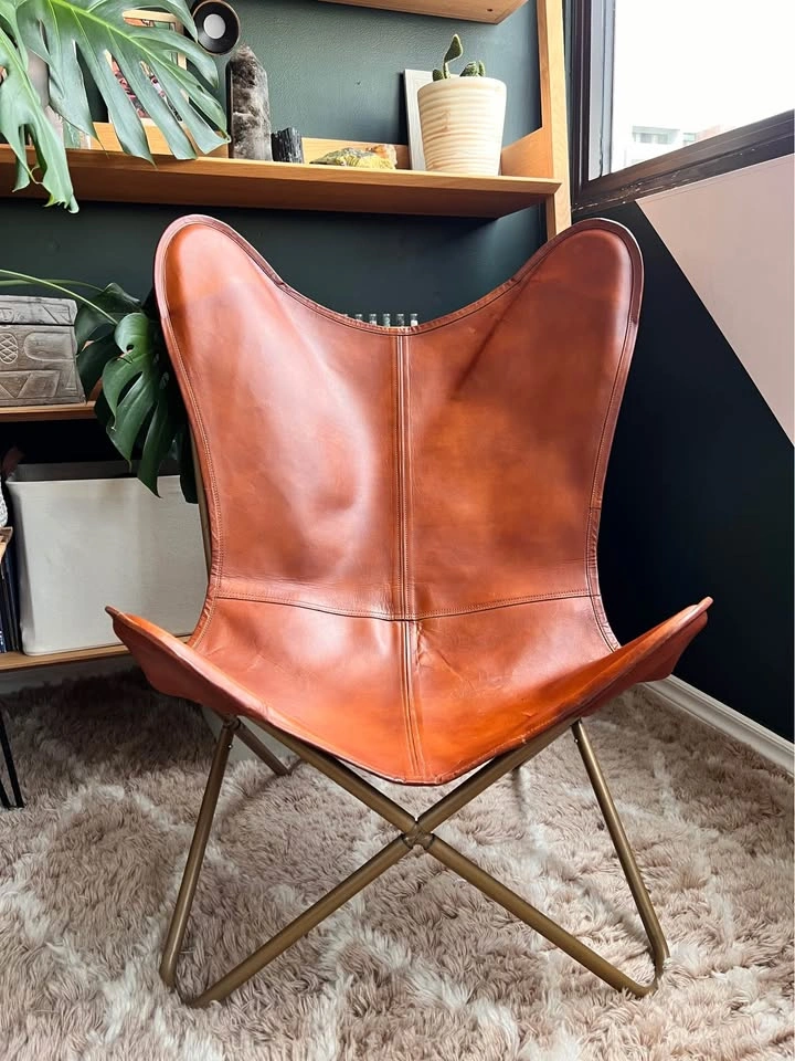 Tan Leather Butterfly Chair - photo 2