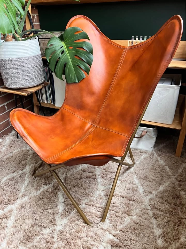 Tan Leather Butterfly Chair - photo 3