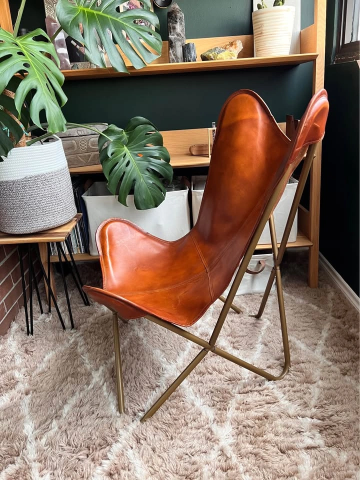 Tan Leather Butterfly Chair - photo 4