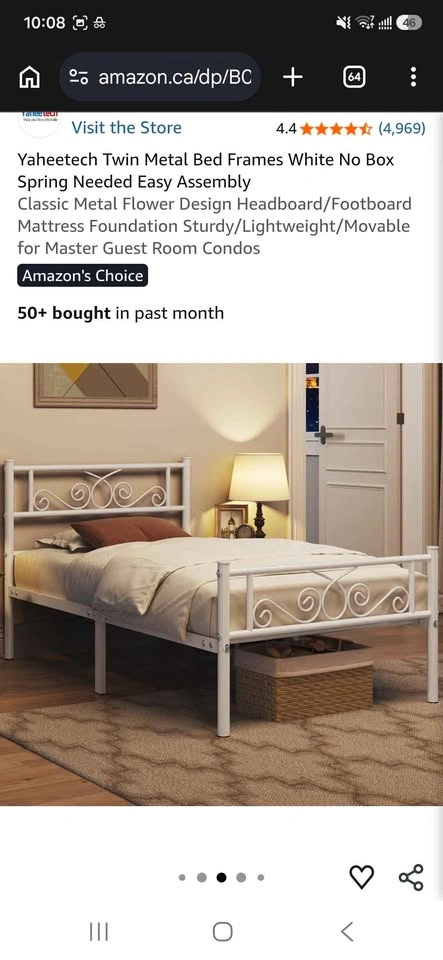 Yaheetech Twin Metal Bed Frame White - photo 2