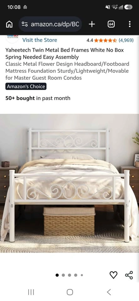 Yaheetech Twin Metal Bed Frame White - photo 3