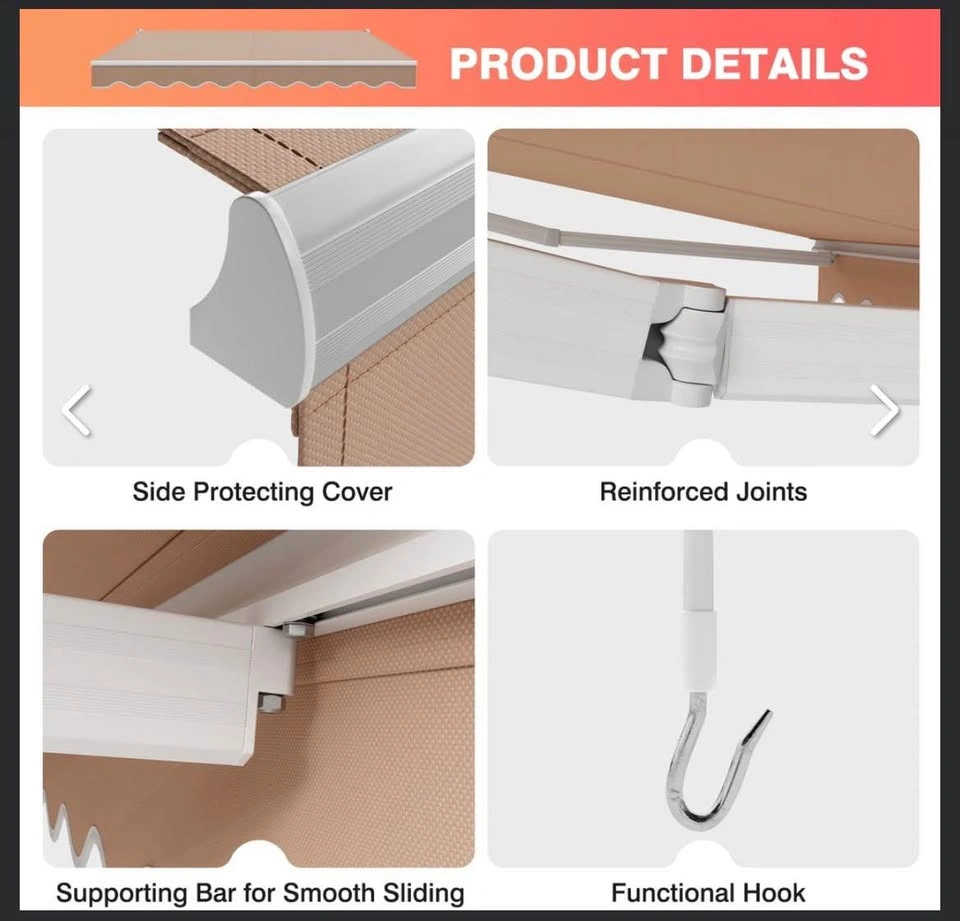 Retractable patio awning 244x198 cm, beige - photo 4