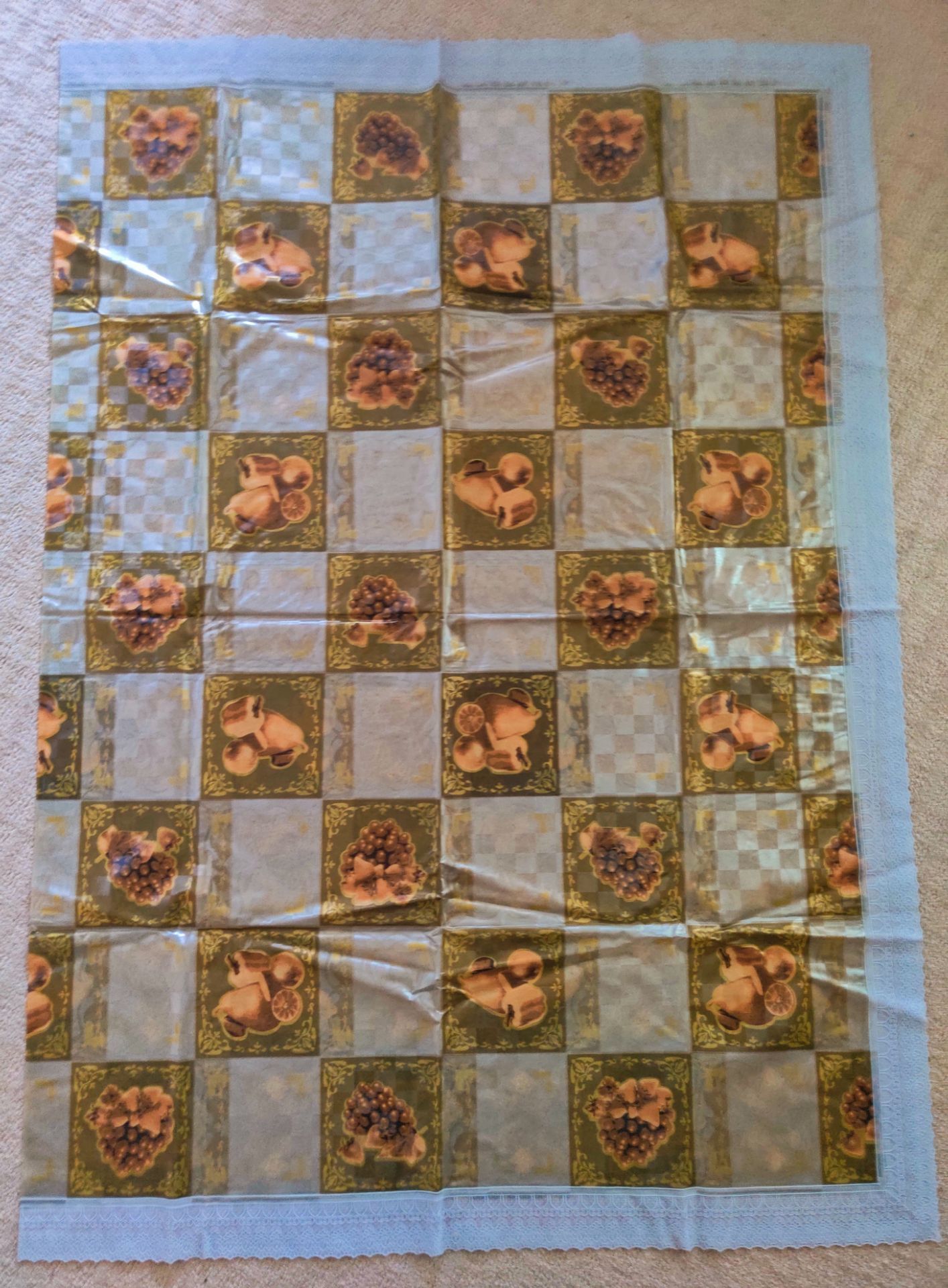NEW Vinyl Tablecloth SET with Fruit and Pottery Print