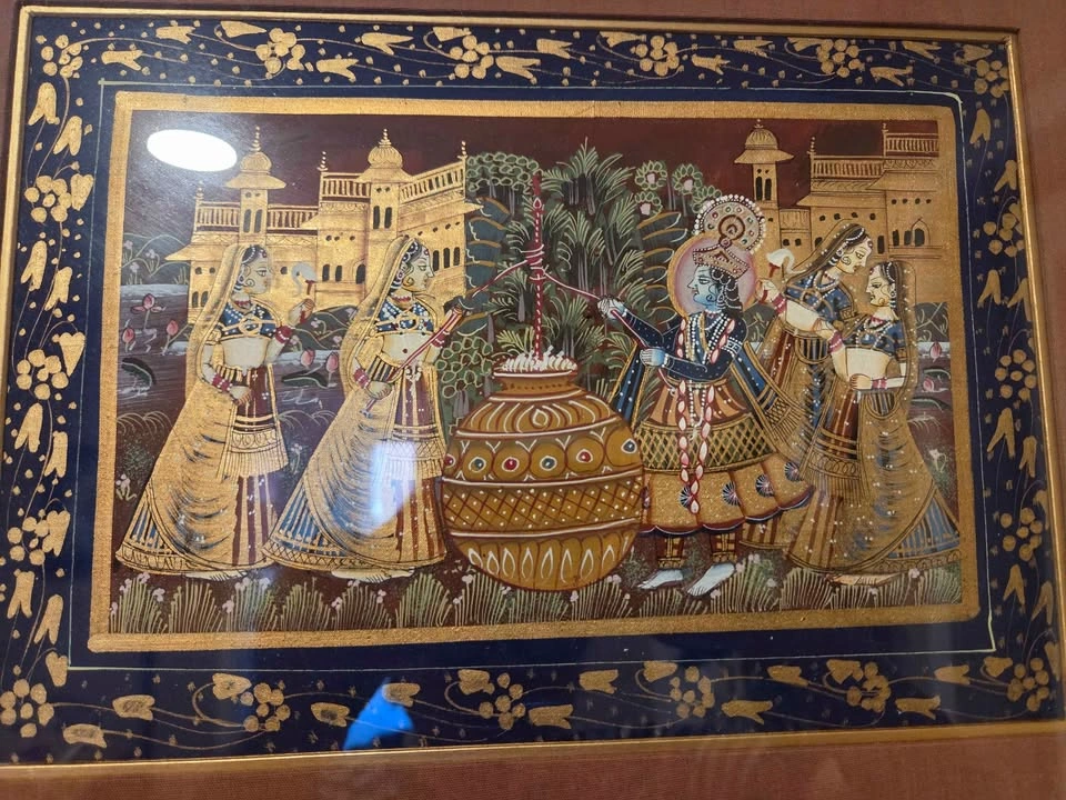 Radha Krishna Miniature Original Painting on Silk Cloth - photo 2