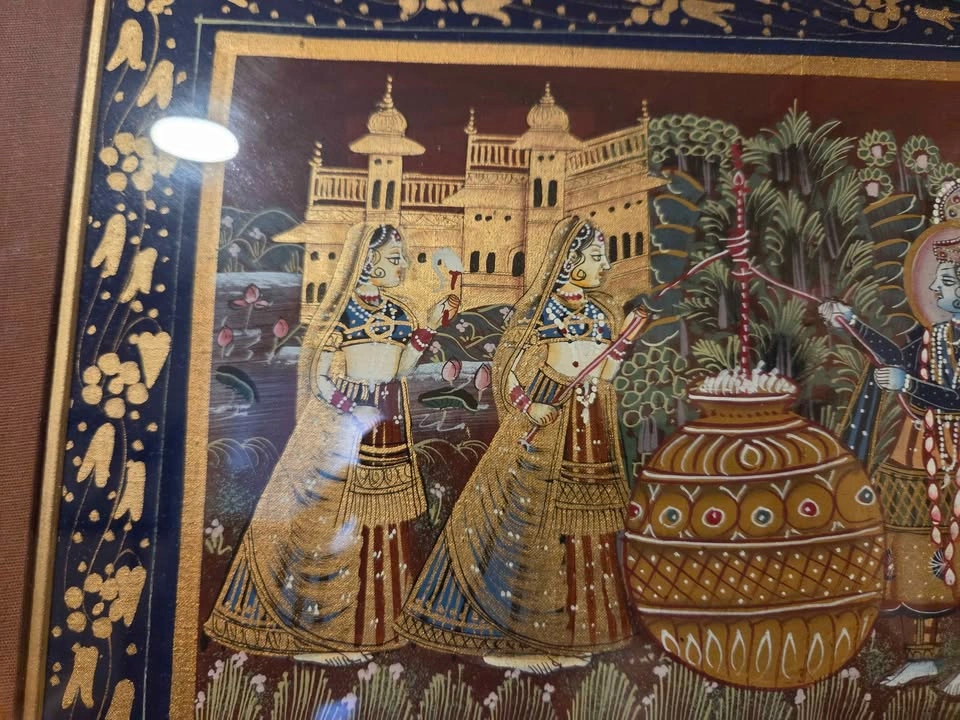 Radha Krishna Miniature Original Painting on Silk Cloth - photo 3
