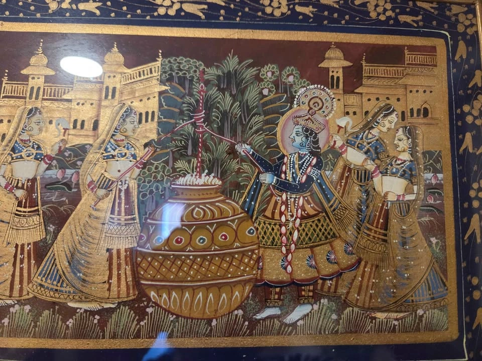 Radha Krishna Miniature Original Painting on Silk Cloth - photo 4