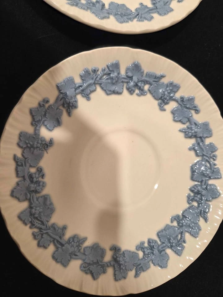 Set of 4 Wedgwood Embossed Queens Ware Saucer Lavender Blue Crea - photo 3