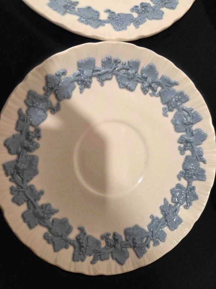 Set of 4 Wedgwood Embossed Queens Ware Saucer Lavender Blue Crea - photo 5