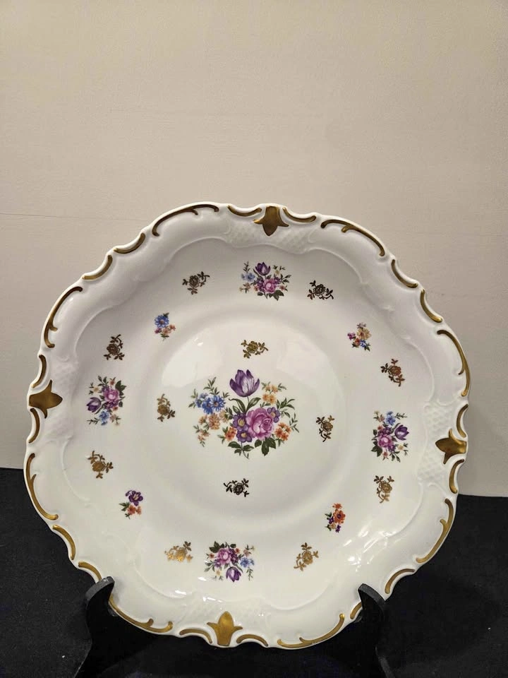 Vintage Reichenbach Large Round Plate, Floral and Gold Trim
