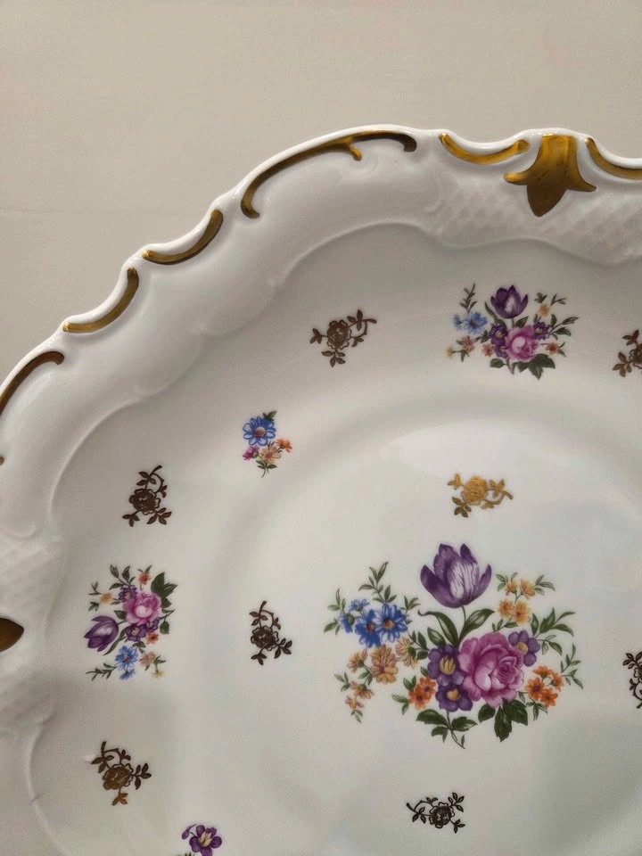 Vintage Reichenbach Large Round Plate, Floral and Gold Trim - photo 2