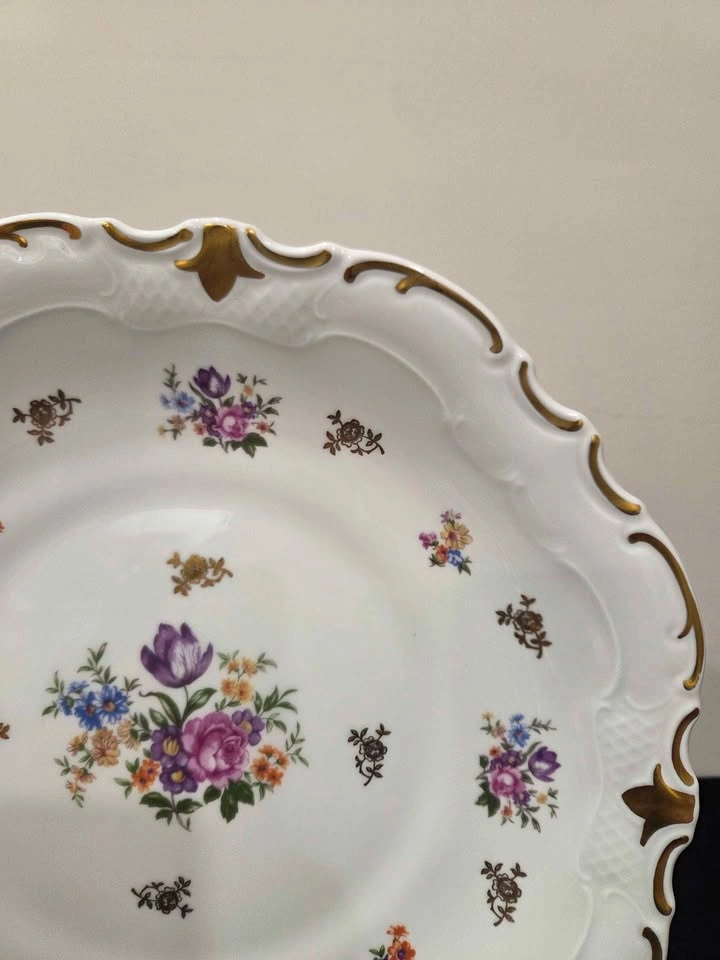 Vintage Reichenbach Large Round Plate, Floral and Gold Trim - photo 3